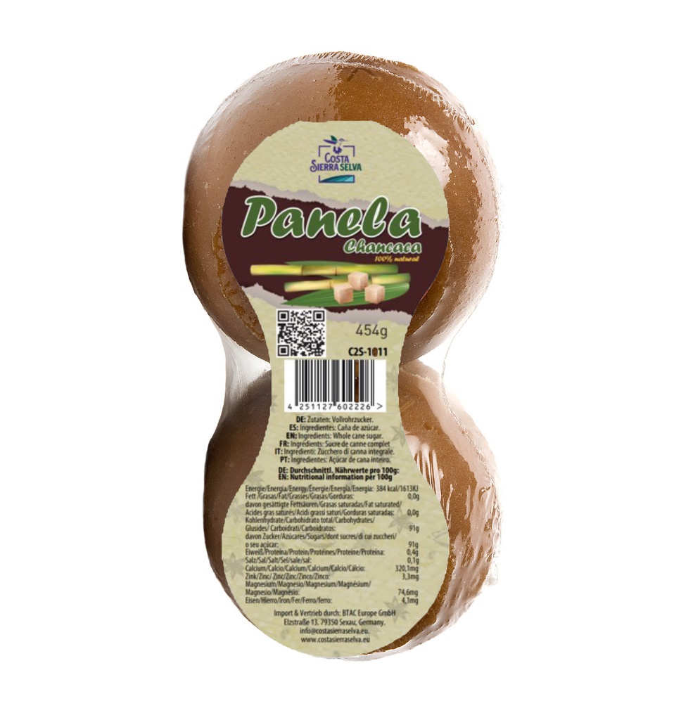 Panela/Chancaca fraccionada / Vollrohrzuckerblock in 4 Stücken  - CostaSierraSelva 454g